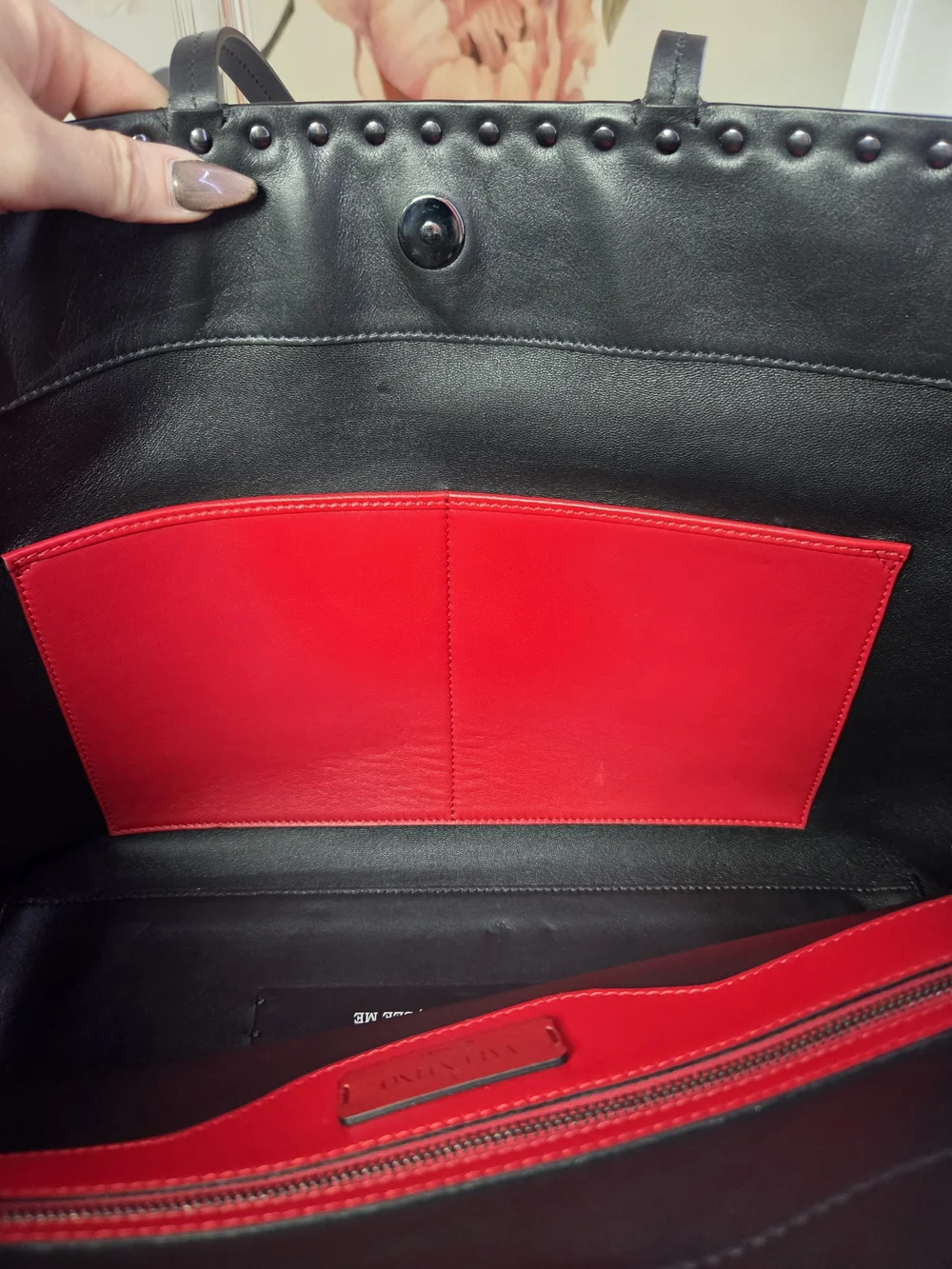 Authentic Valentino Garavani x Undercover Rockstud Rose Black Leather Tote